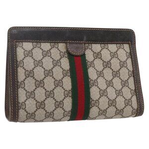 GUCCI GG Supreme Web Sherry Line Bag PVC Beige Gold 41 014 2125 23 Auth BA7795